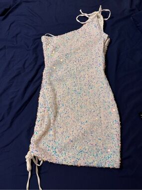SHEIN white One-Shoulder Sequin Mini Dress